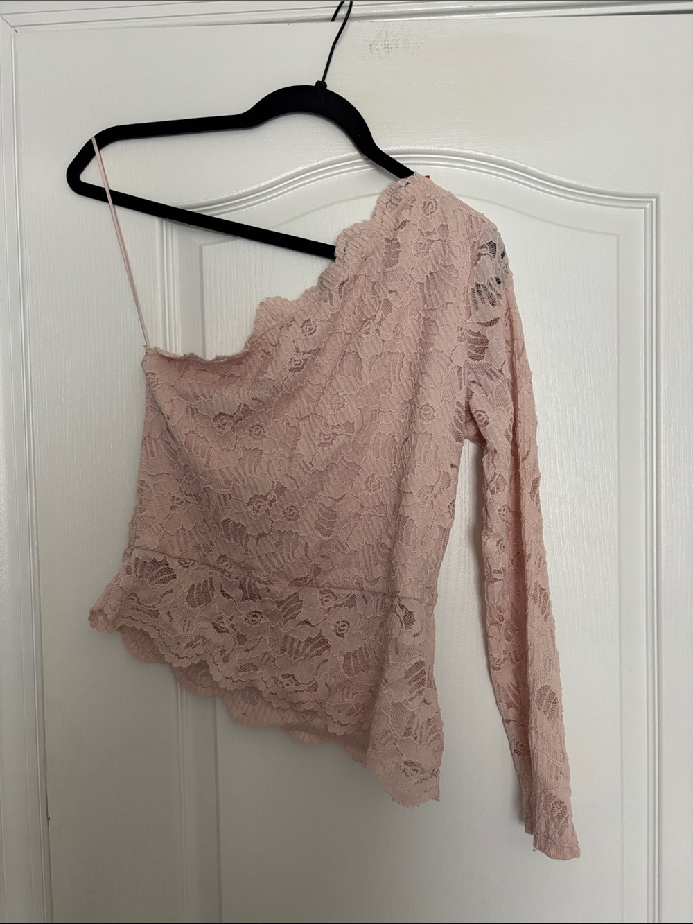 Express One-Shoulder Lace Tunic in Blush